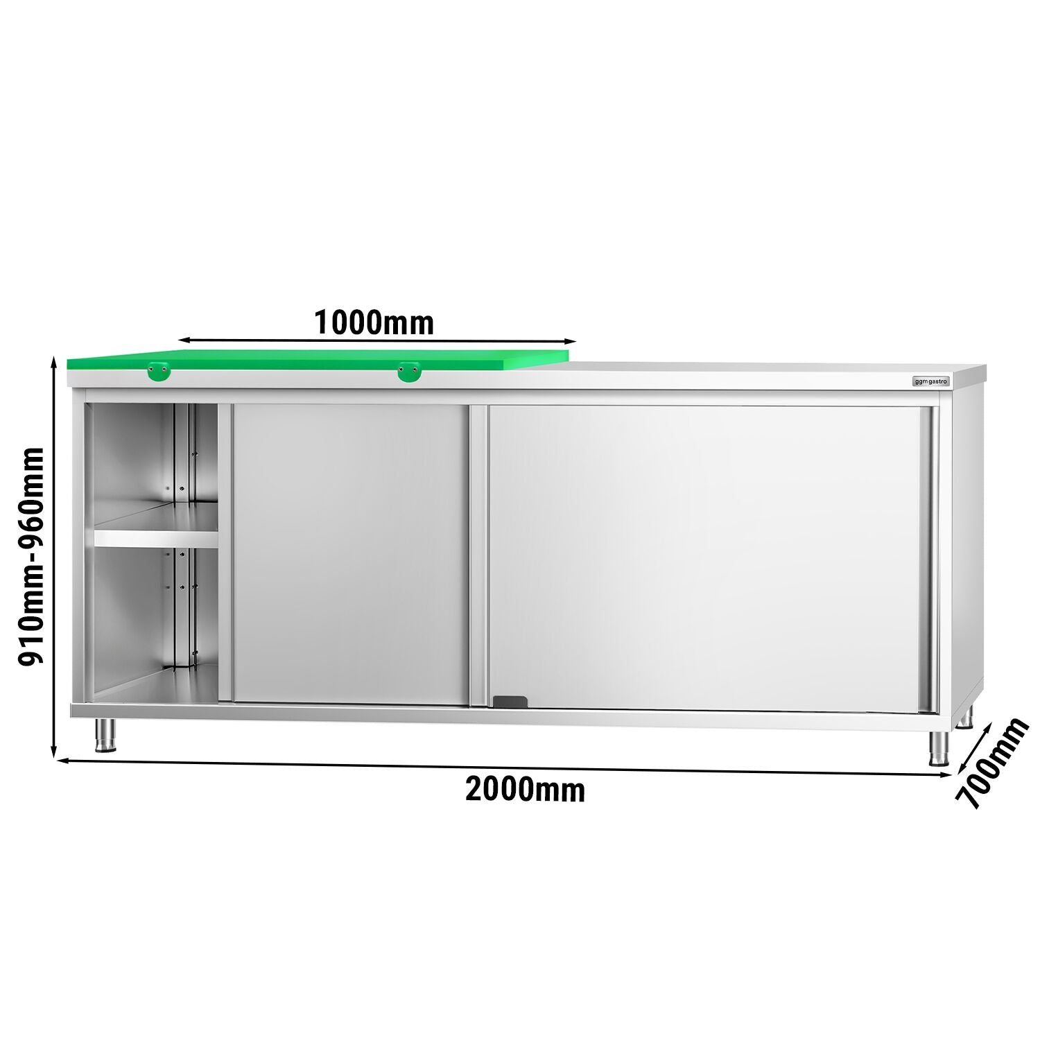 GGM Gastro PREMIUM Arbeitsschrank Edelstahl 2000 mm 1/2 Schneidebrett
