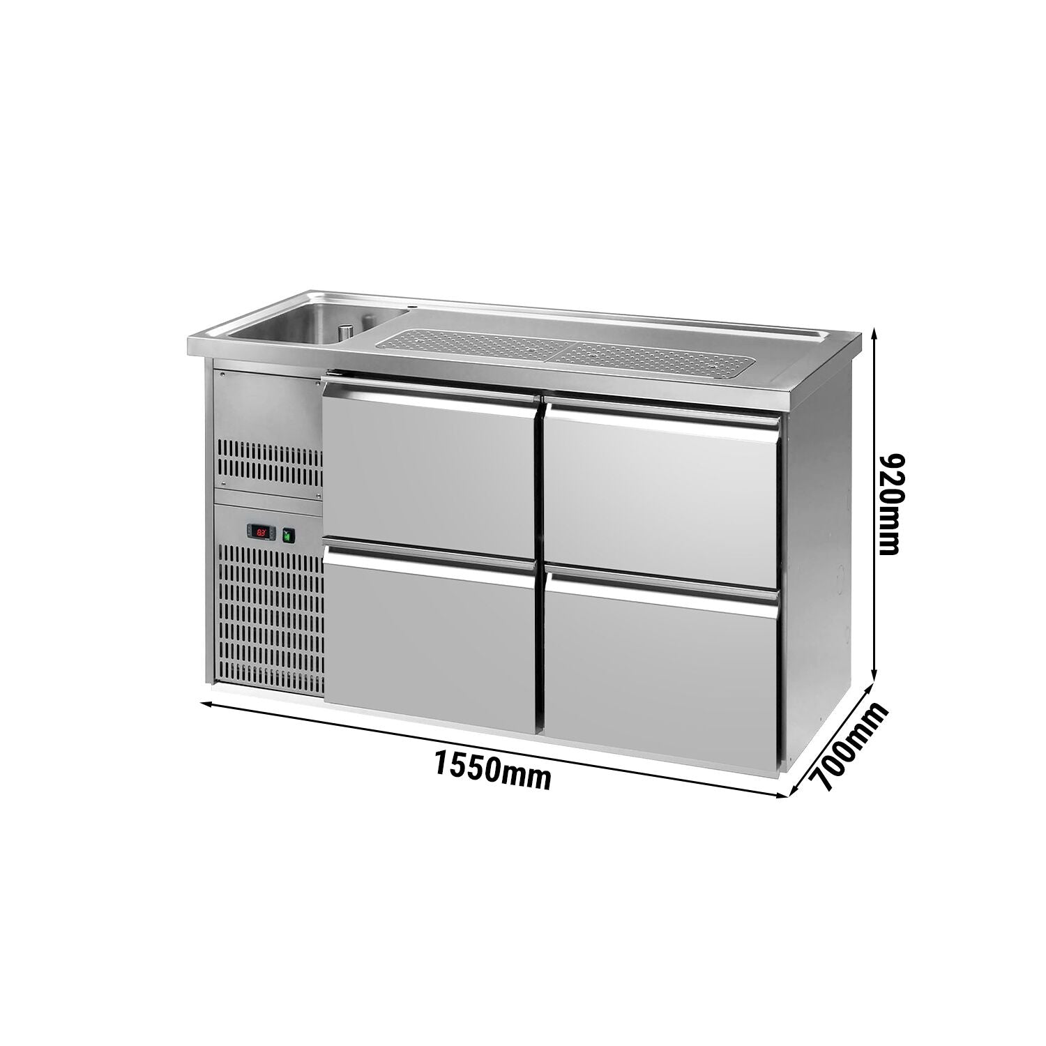 GGM Gastro Výčepní Pult Premium PLUS 1550 mm 700 mm Nerez 4 Zásuvky