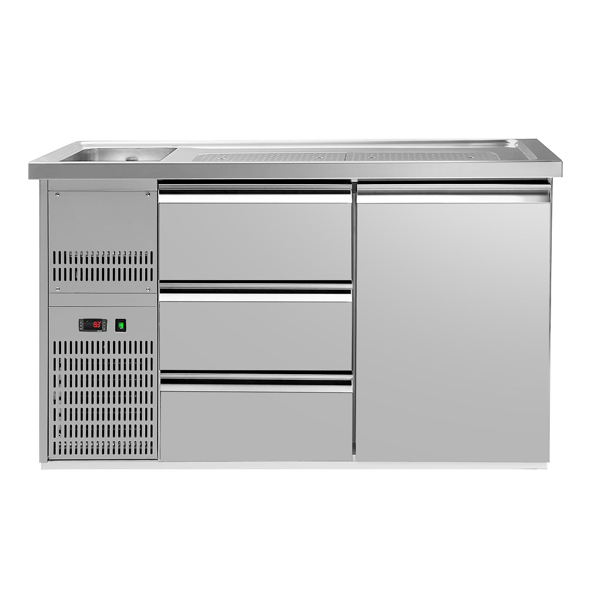 Výčepní pult Premium PLUS 1550 mm 700 mm Nerez 1 dřez 3 zásuvky