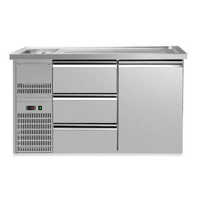 Výčepní pult Premium PLUS 1550 mm 700 mm Nerez 1 dřez 3 zásuvky