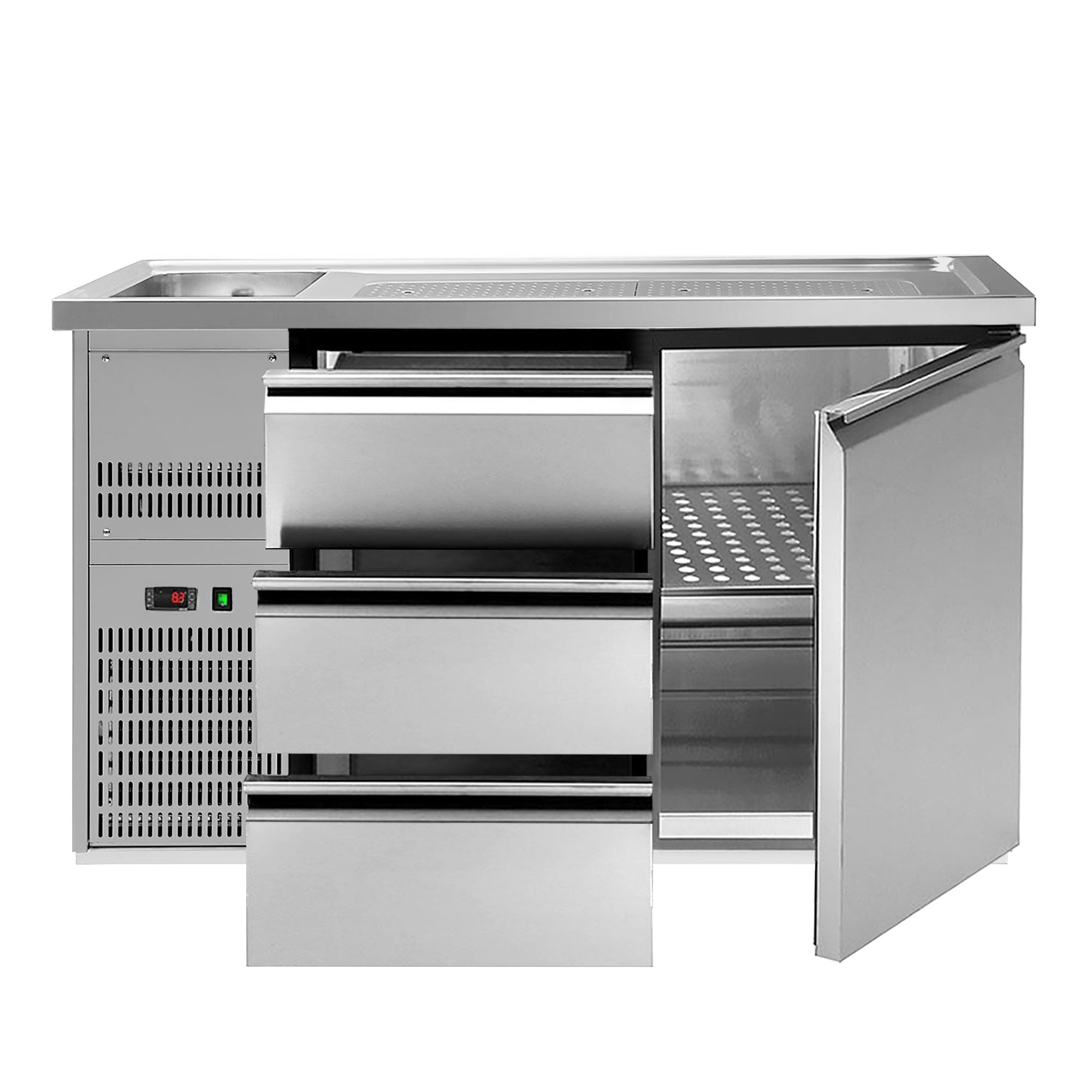 Výčepní pult Premium PLUS 1550 mm 700 mm Nerez 1 dřez 3 zásuvky