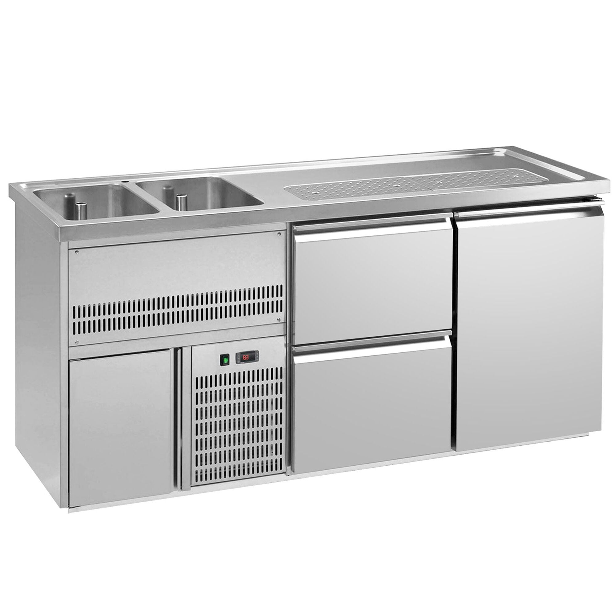 GGM Gastro Výčepní Pult Premium PLUS 1950 mm 2 Dřezy 2 Zásuvky