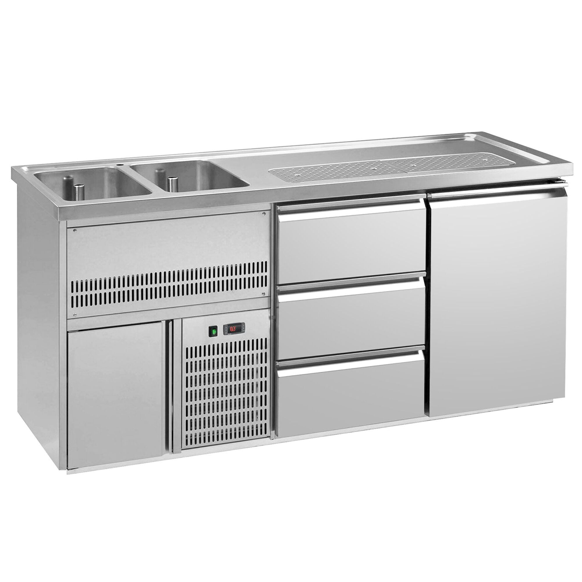GGM Gastro Výčepní Pult Premium PLUS 1950 mm 2 Dřezy 3 Zásuvky