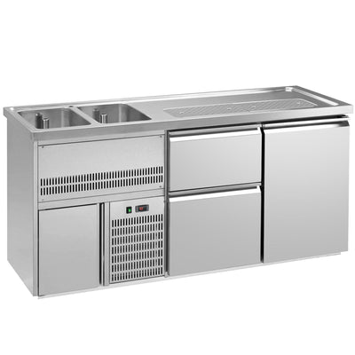 GGM Gastro Výčepní Pult Premium PLUS 1950 mm 2 Dřezy 1 Dvířka 2 Zásuvky