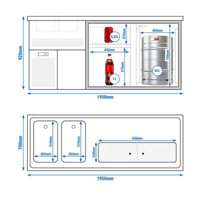 GGM Gastro Výčepní Pult Premium PLUS 1950 mm 3 Zásuvky