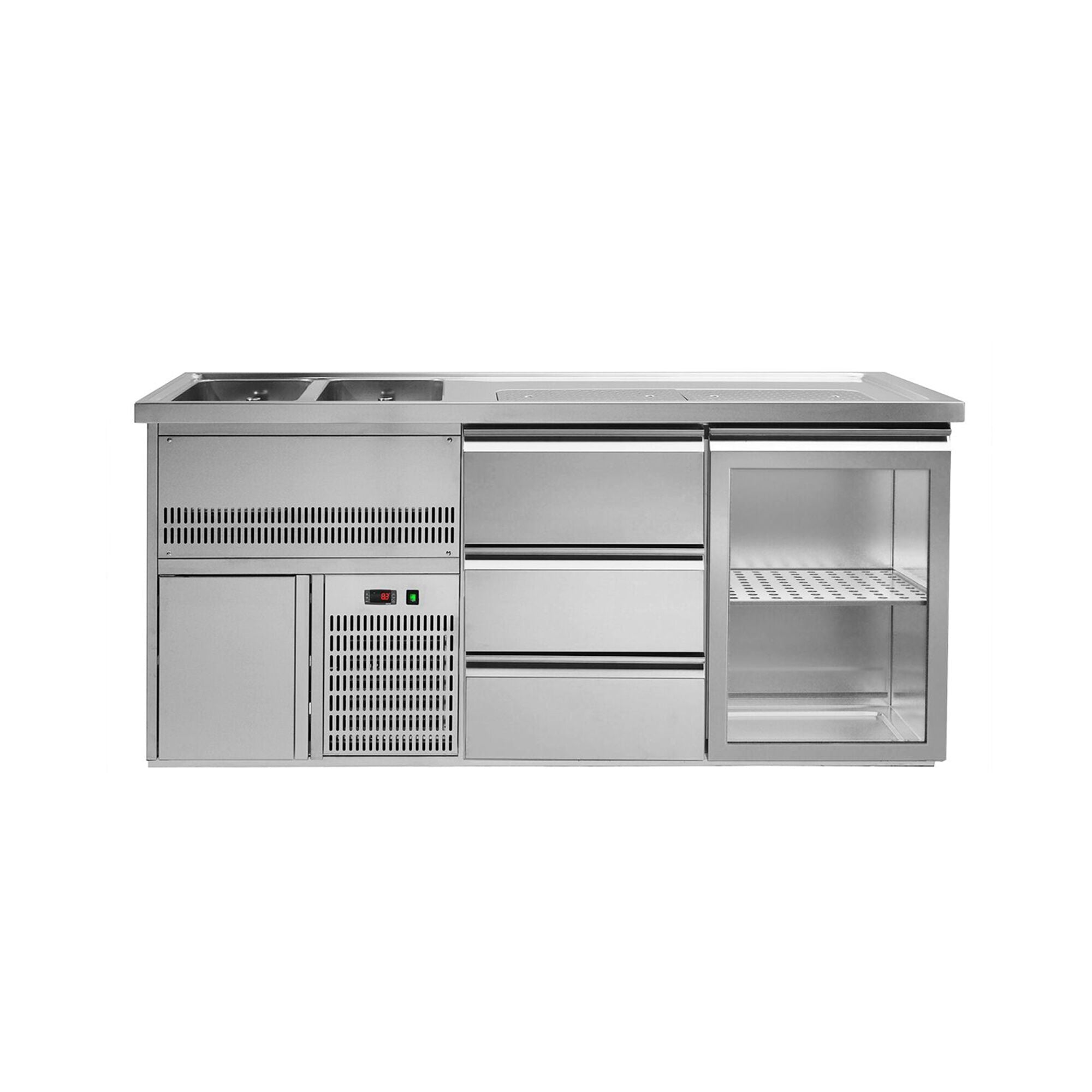 GGM Gastro Výčepní Pult Premium PLUS 1950 mm 2 Dřezy 3 Zásuvky