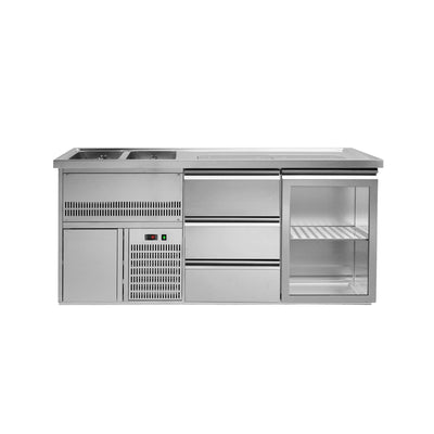 GGM Gastro Výčepní Pult Premium PLUS 1950 mm 2 Dřezy 3 Zásuvky