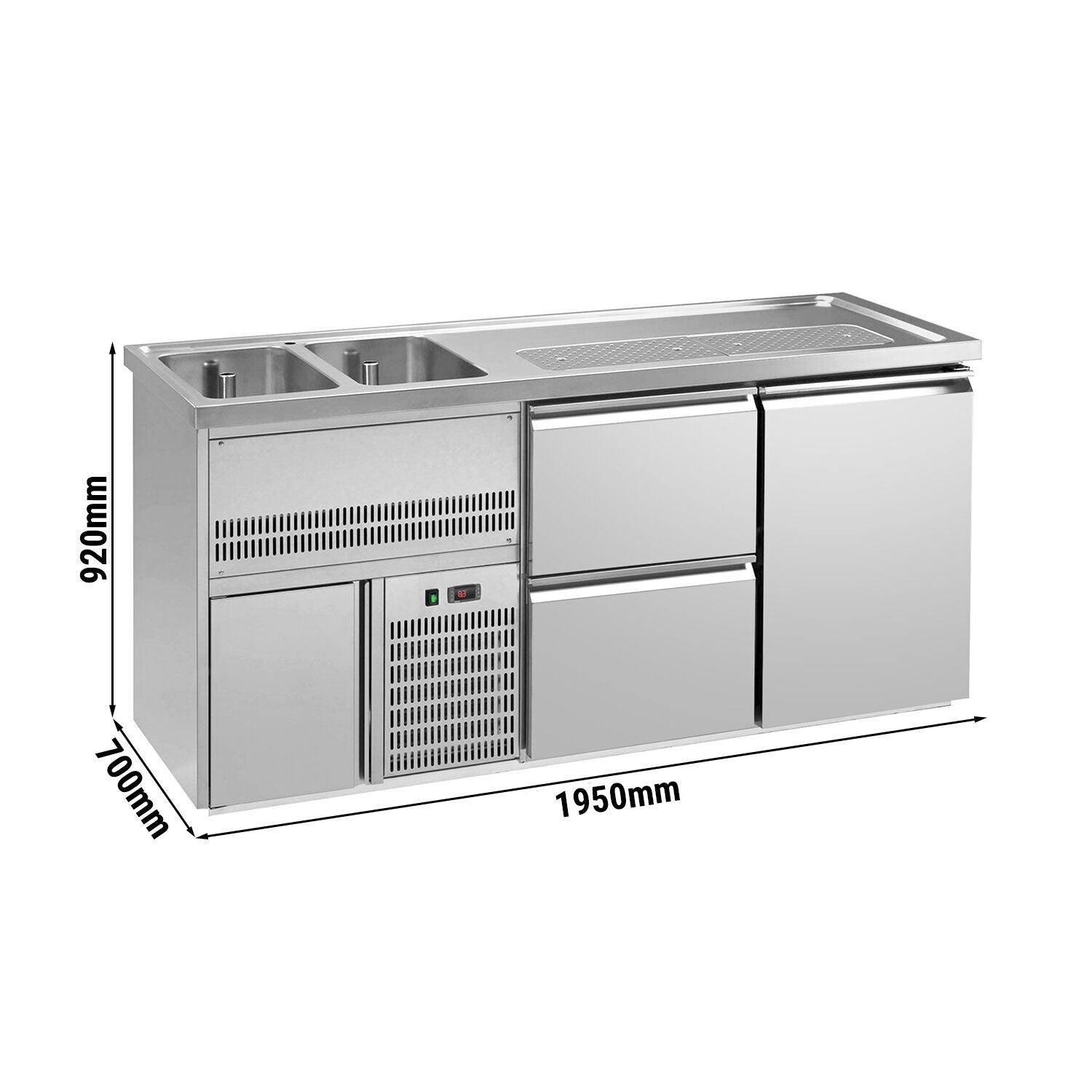 GGM Gastro Výčepní Pult Premium PLUS 1950 mm 2 Dřezy 2 Zásuvky