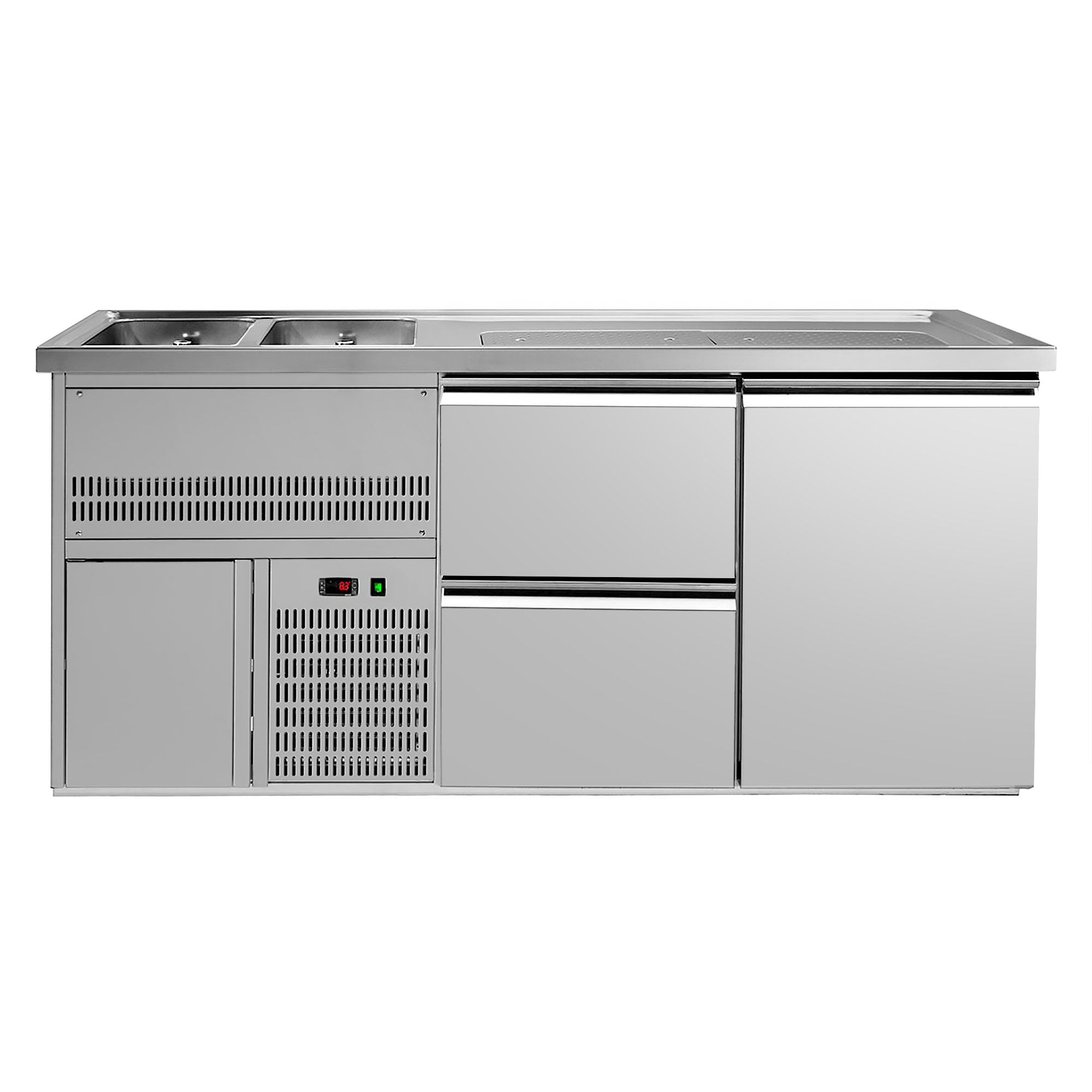 GGM Gastro Výčepní Pult Premium PLUS 1950 mm 2 Dřezy 2 Zásuvky