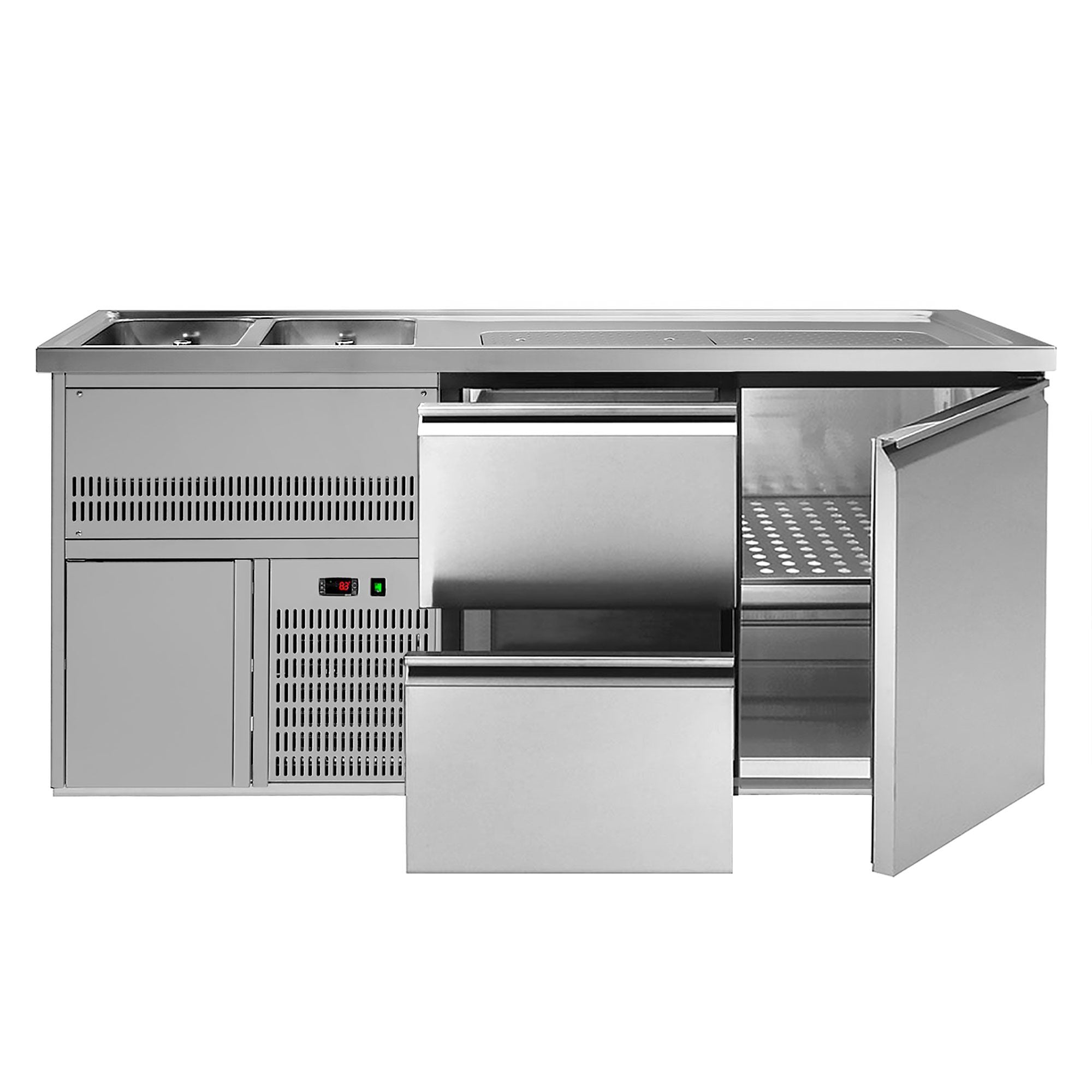 GGM Gastro Výčepní Pult Premium PLUS 1950 mm 2 Dřezy 2 Zásuvky