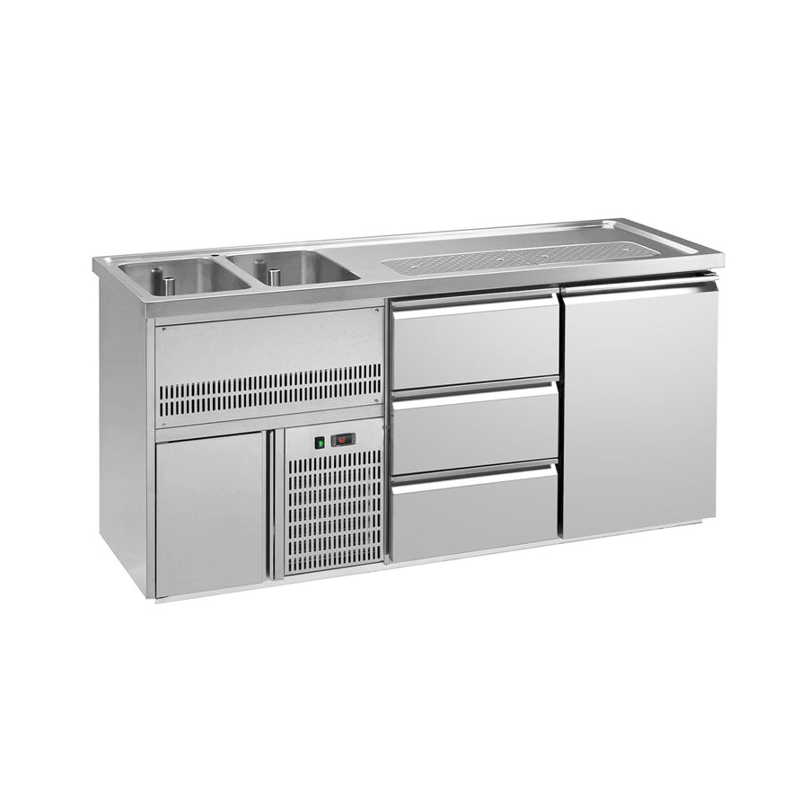 GGM Gastro Výčepní Pult Premium PLUS 1950 mm 2 Dřezy 3 Zásuvky