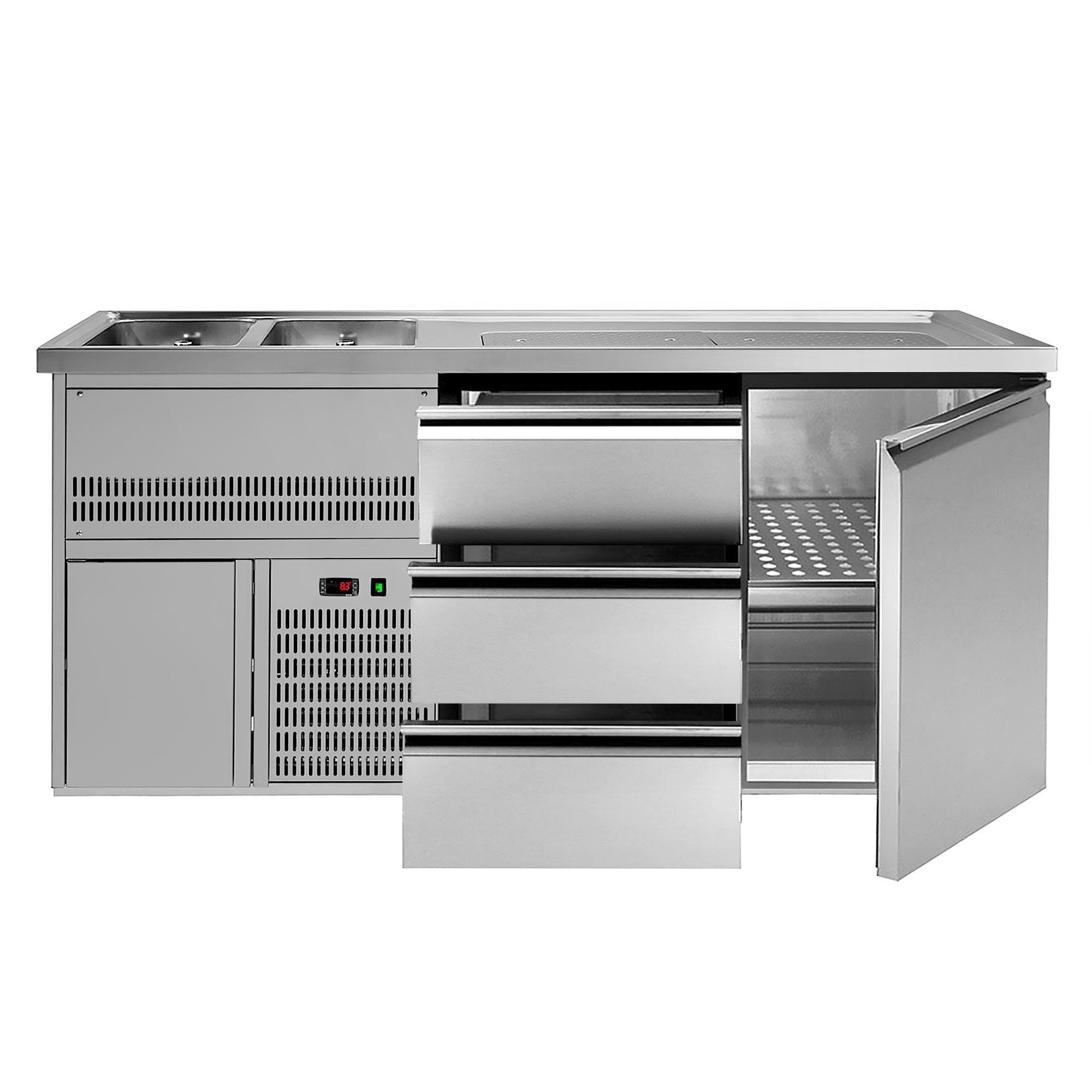 GGM Gastro Výčepní Pult Premium PLUS 1950 mm 2 Dřezy 3 Zásuvky