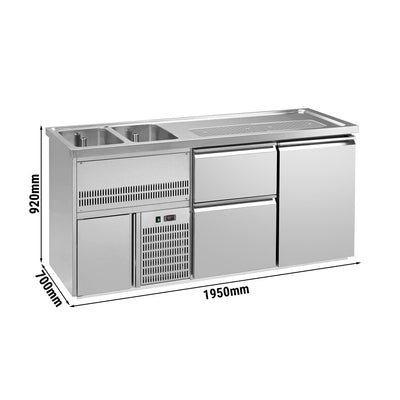 GGM Gastro Výčepní Pult Premium PLUS 1950 mm 2 Dřezy 1 Dvířka 2 Zásuvky