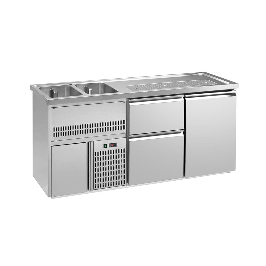 GGM Gastro Výčepní Pult Premium PLUS 1950 mm 2 Dřezy 1 Dvířka 2 Zásuvky