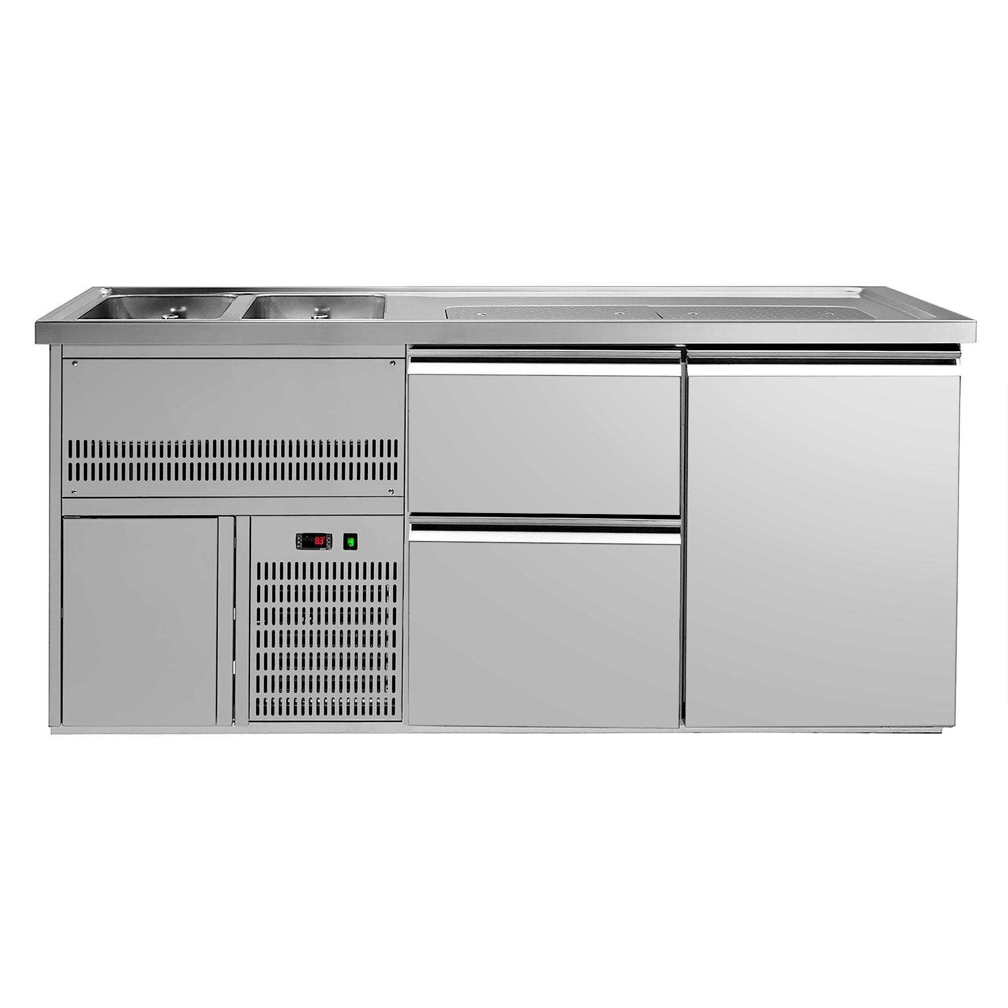 GGM Gastro Výčepní Pult Premium PLUS 1950 mm 2 Dřezy 1 Dvířka 2 Zásuvky