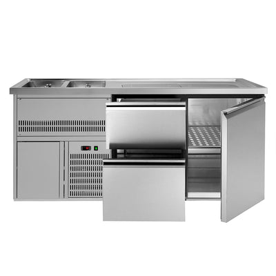 GGM Gastro Výčepní Pult Premium PLUS 1950 mm 2 Dřezy 1 Dvířka 2 Zásuvky