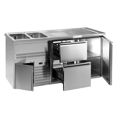 GGM Gastro Výčepní Pult Premium PLUS 1950 mm 2 Dřezy 1 Dvířka 2 Zásuvky