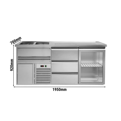 GGM Gastro Výčepní Pult Premium PLUS 1950 mm 2 Dřezy 3 Zásuvky