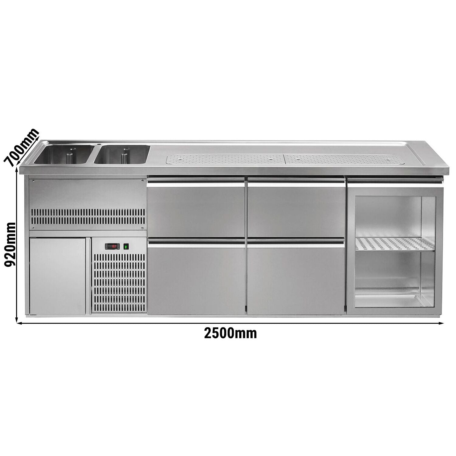 GGM Gastro Výčepní Pult Premium PLUS 2500 mm 2 Dřezy 4 Zásuvky