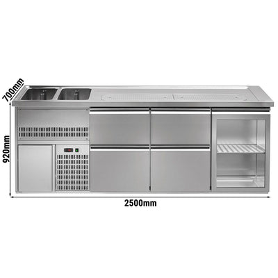 GGM Gastro Výčepní Pult Premium PLUS 2500 mm 2 Dřezy 4 Zásuvky