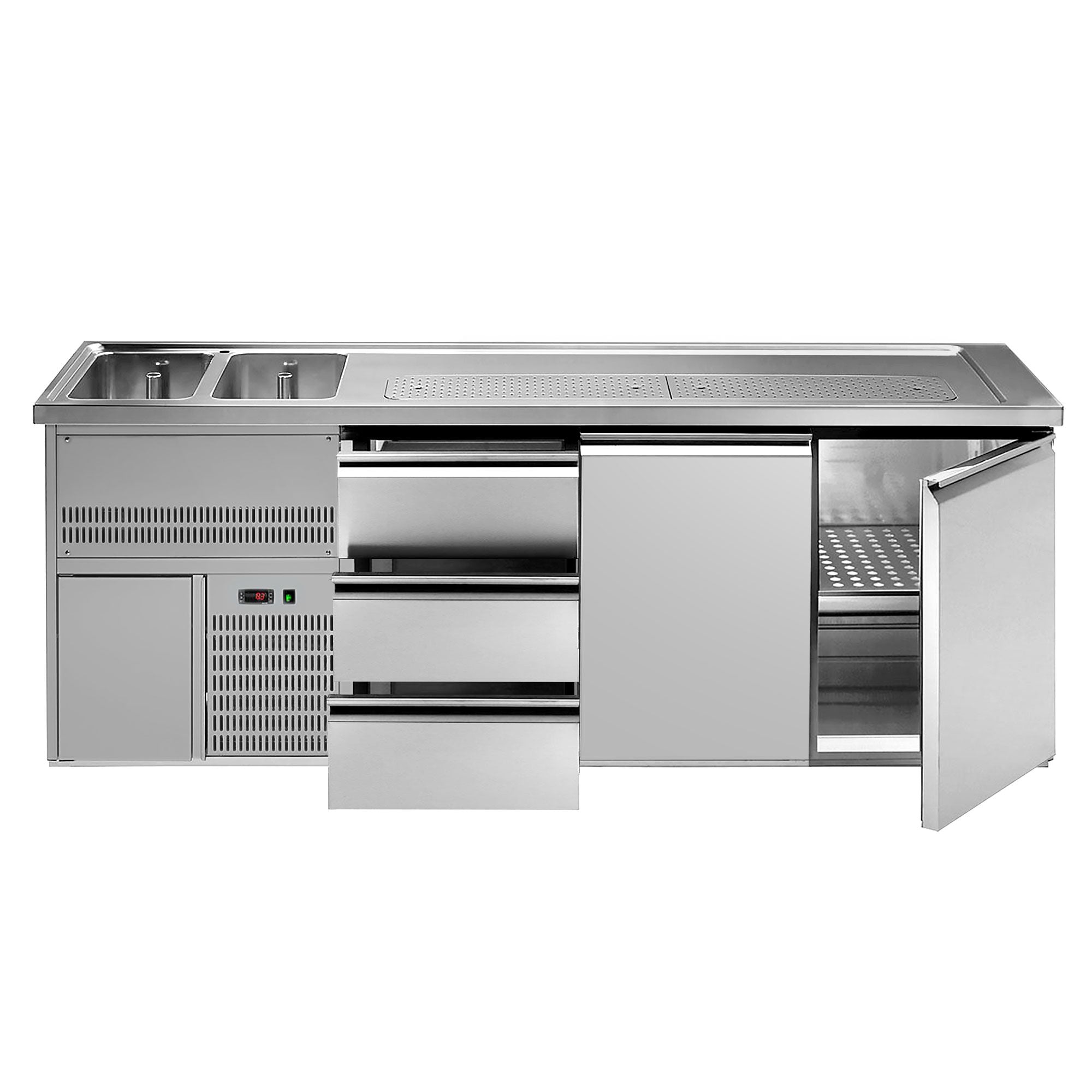 Výčepní Pult Premium PLUS 2500 mm 700 mm 920 mm 2 Dřezy 3 Zásuvky