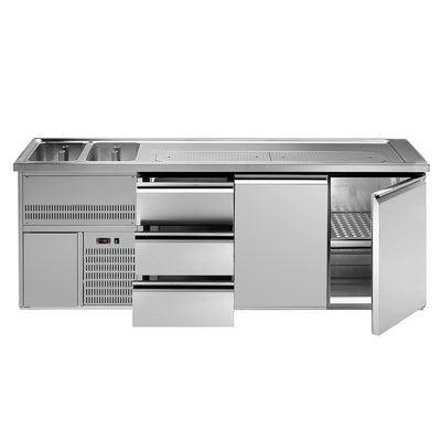 Výčepní Pult Premium PLUS 2500 mm 700 mm 920 mm 2 Dřezy 3 Zásuvky