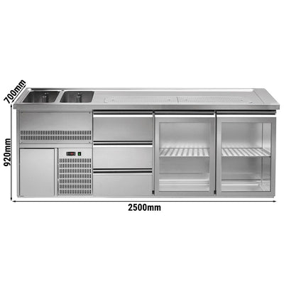 GGM Gastro Výčepní Pult Premium PLUS 2500 mm 2 Skleněné Dveře 3 Zásuvky