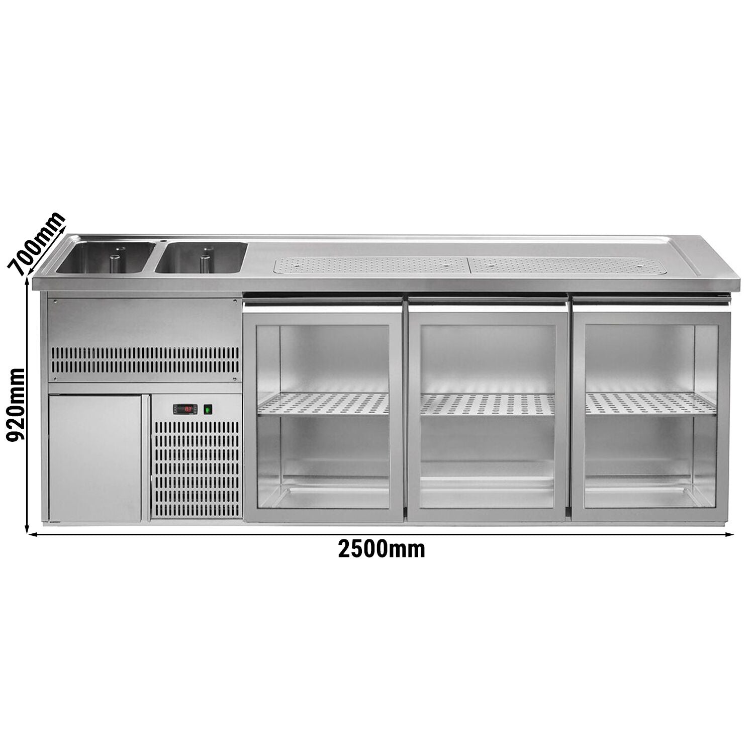 GGM Gastro Výčepní Pult Premium PLUS 2500 x 700 mm 3 Skleněné Dveře