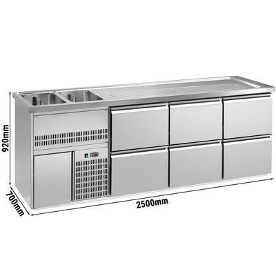 Ausschanktheke Premium PLUS 2500 mm 2 Becken 6 Schubladen