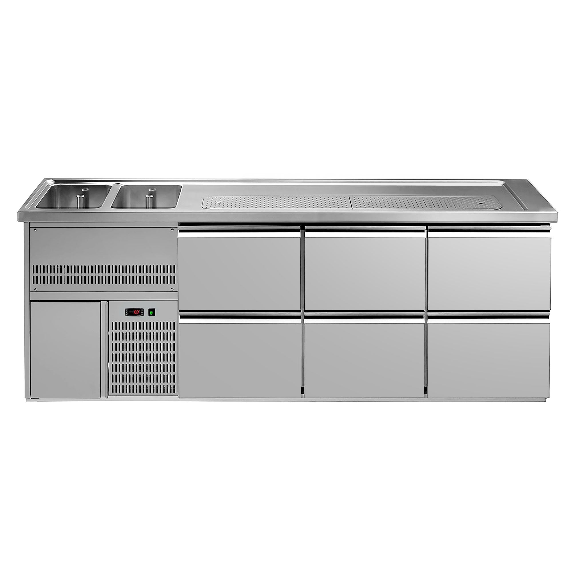 Ausschanktheke Premium PLUS 2500 mm 2 Becken 6 Schubladen