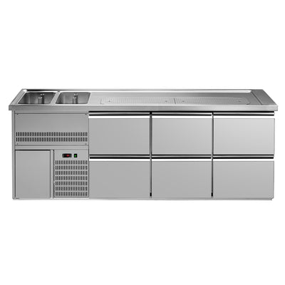 Ausschanktheke Premium PLUS 2500 mm 2 Becken 6 Schubladen