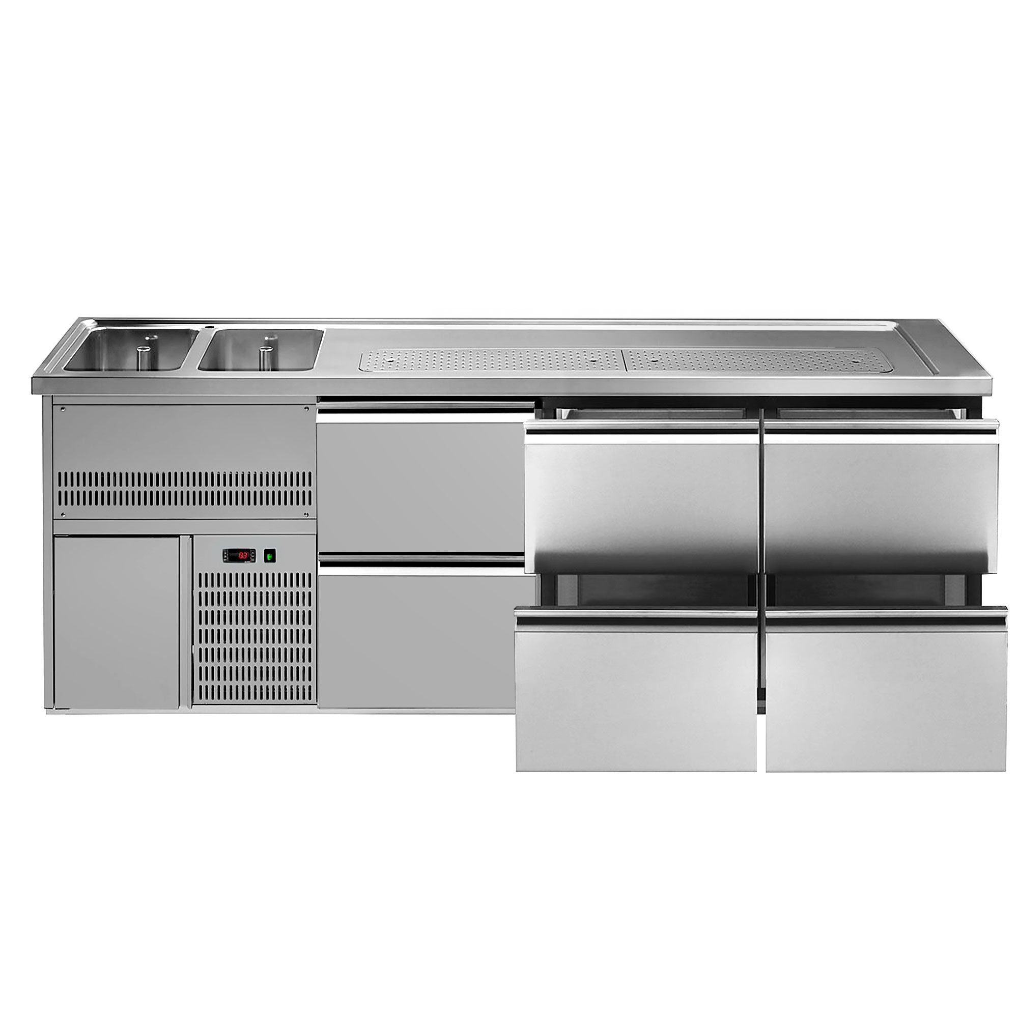 Ausschanktheke Premium PLUS 2500 mm 2 Becken 6 Schubladen