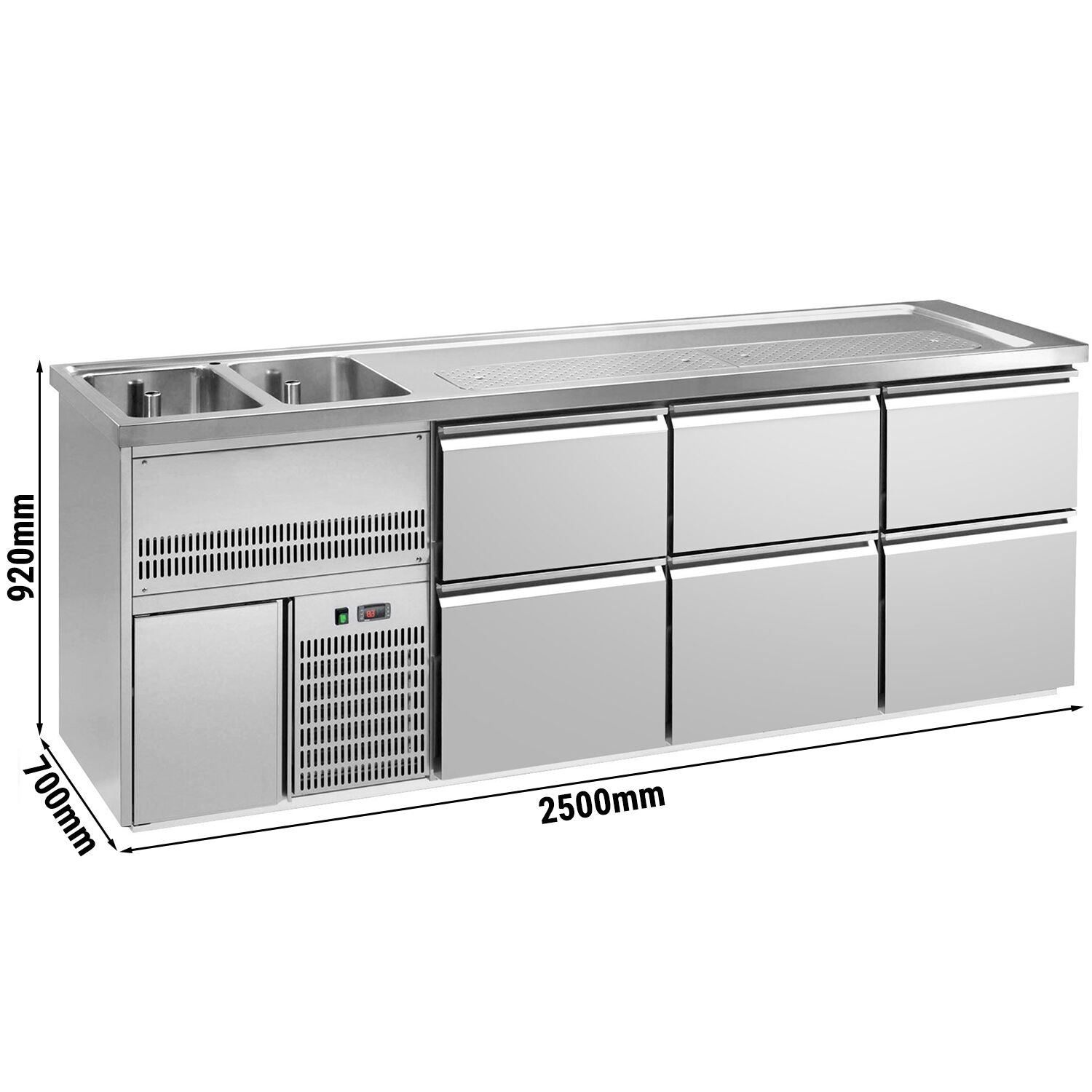 GGM Gastro Výčepní Pult Premium PLUS 2500 mm 6 Zásuvek 2 Dřezy