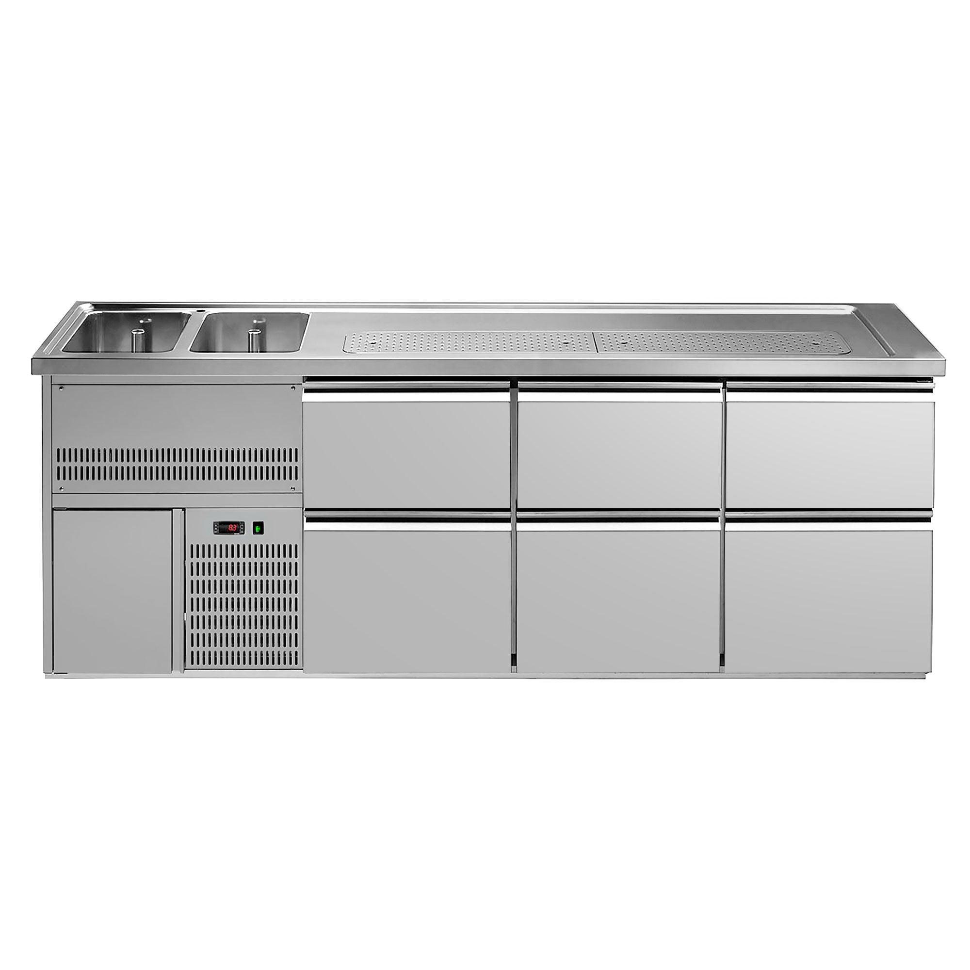 GGM Gastro Výčepní Pult Premium PLUS 2500 mm 6 Zásuvek 2 Dřezy