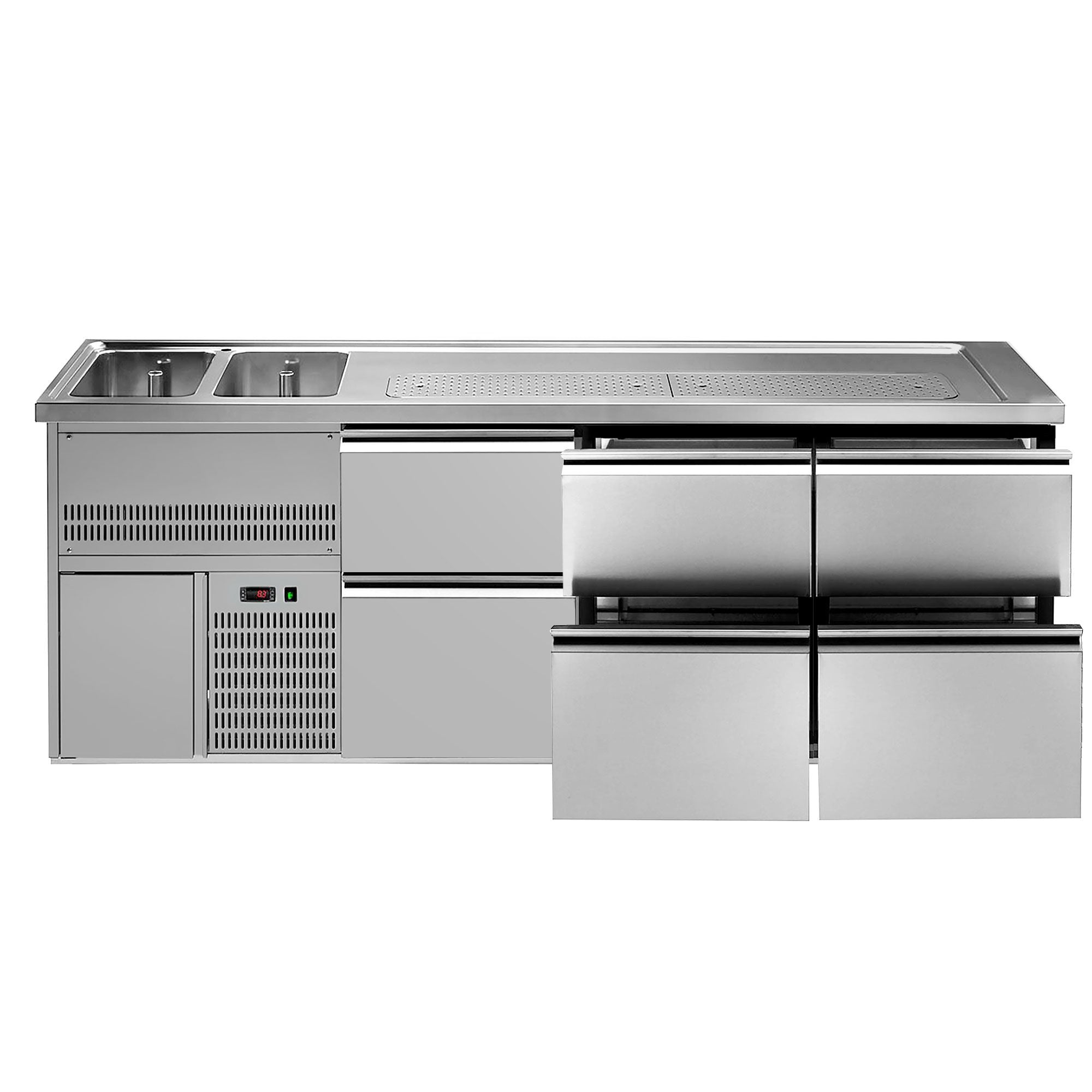 GGM Gastro Výčepní Pult Premium PLUS 2500 mm 6 Zásuvek 2 Dřezy