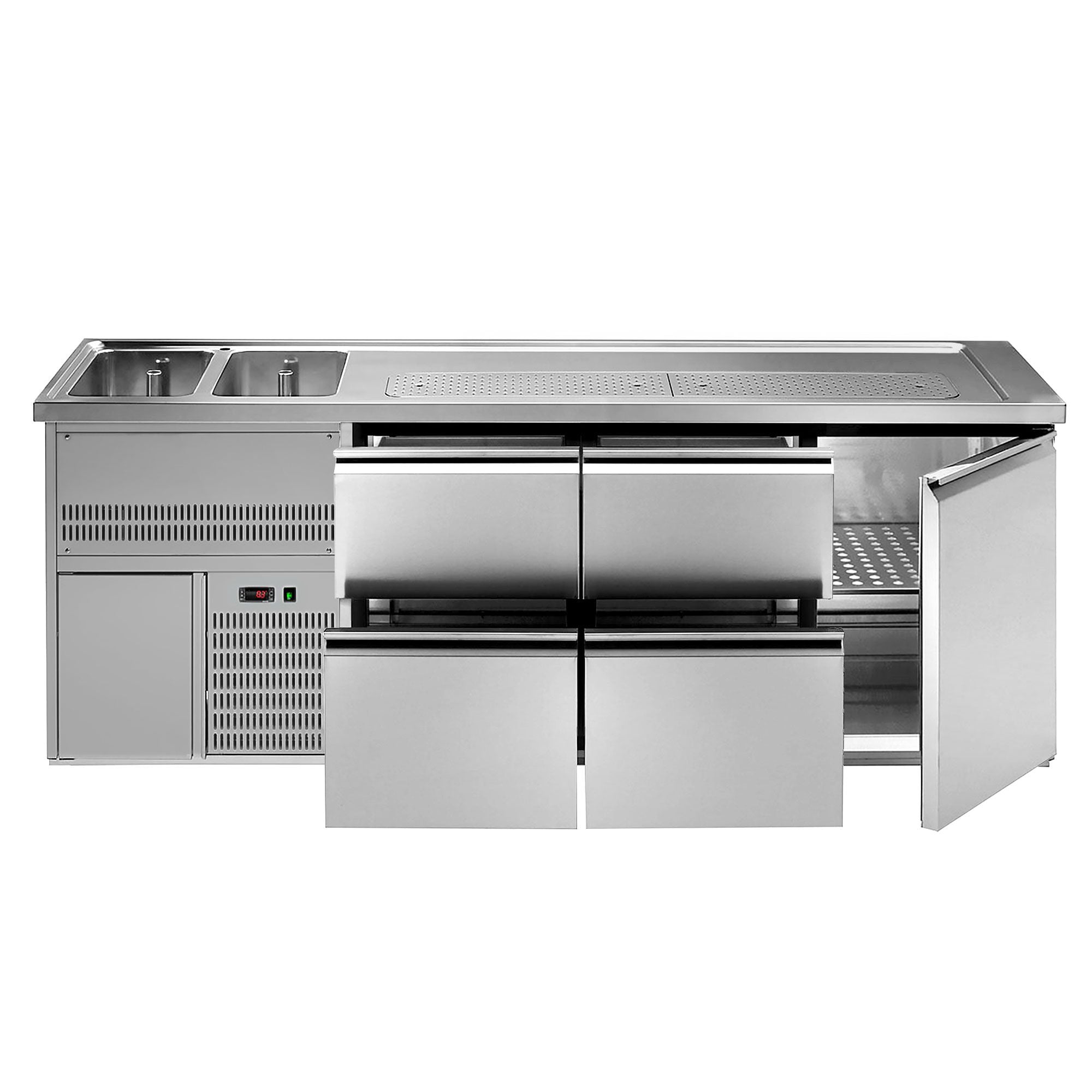 GGM Gastro Výčepní Pult Premium PLUS 2500 mm 2 Dřezy 4 Zásuvky