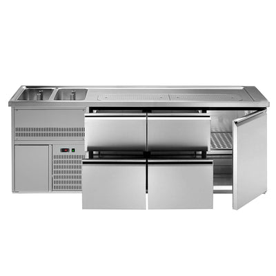 GGM Gastro Výčepní Pult Premium PLUS 2500 mm 2 Dřezy 4 Zásuvky