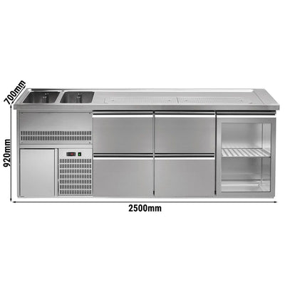 Premium PLUS Výčepní Pult 2500 mm 700 mm 920 mm 2 Drezy 4 Zásuvky