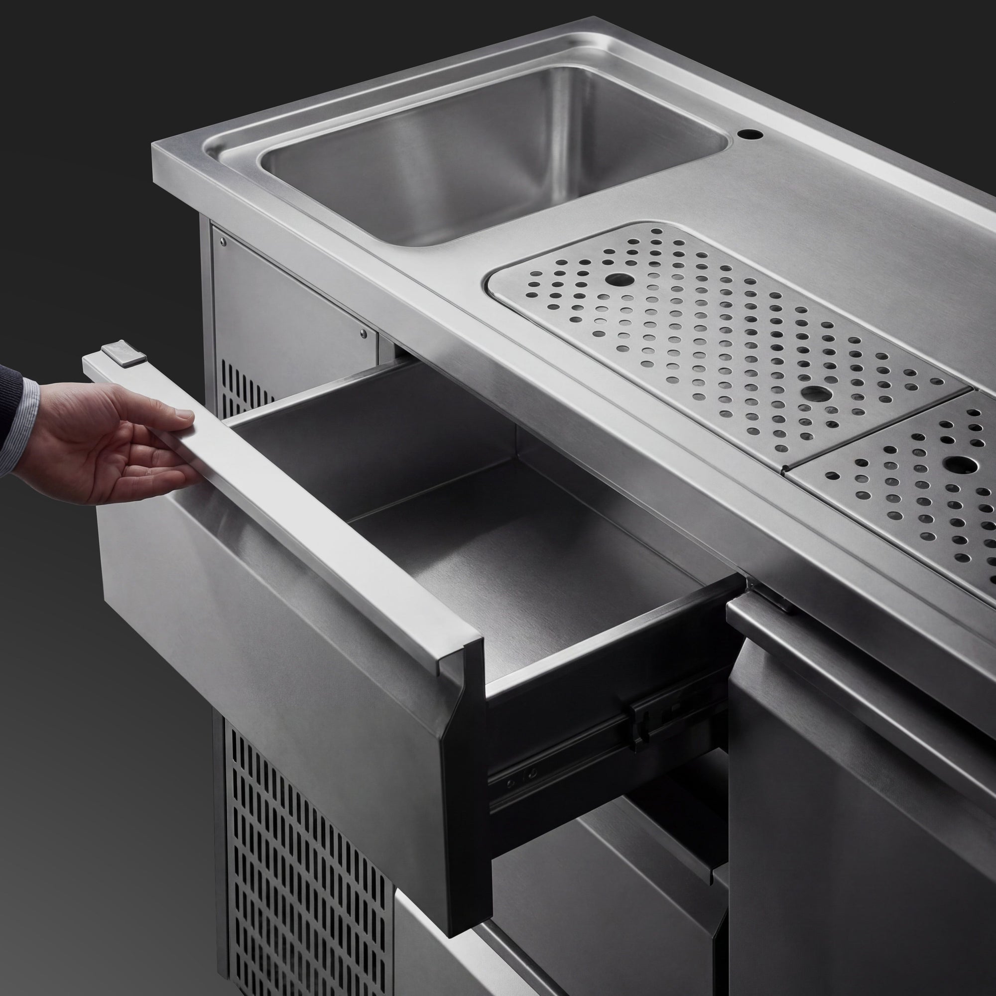 GGM Gastro Výčepní Pult Premium PLUS 1950 mm 2 Dřezy 3 Zásuvky