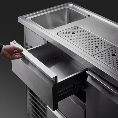 Výčepní pult Premium PLUS 1550 mm 700 mm Nerez 1 dřez 3 zásuvky