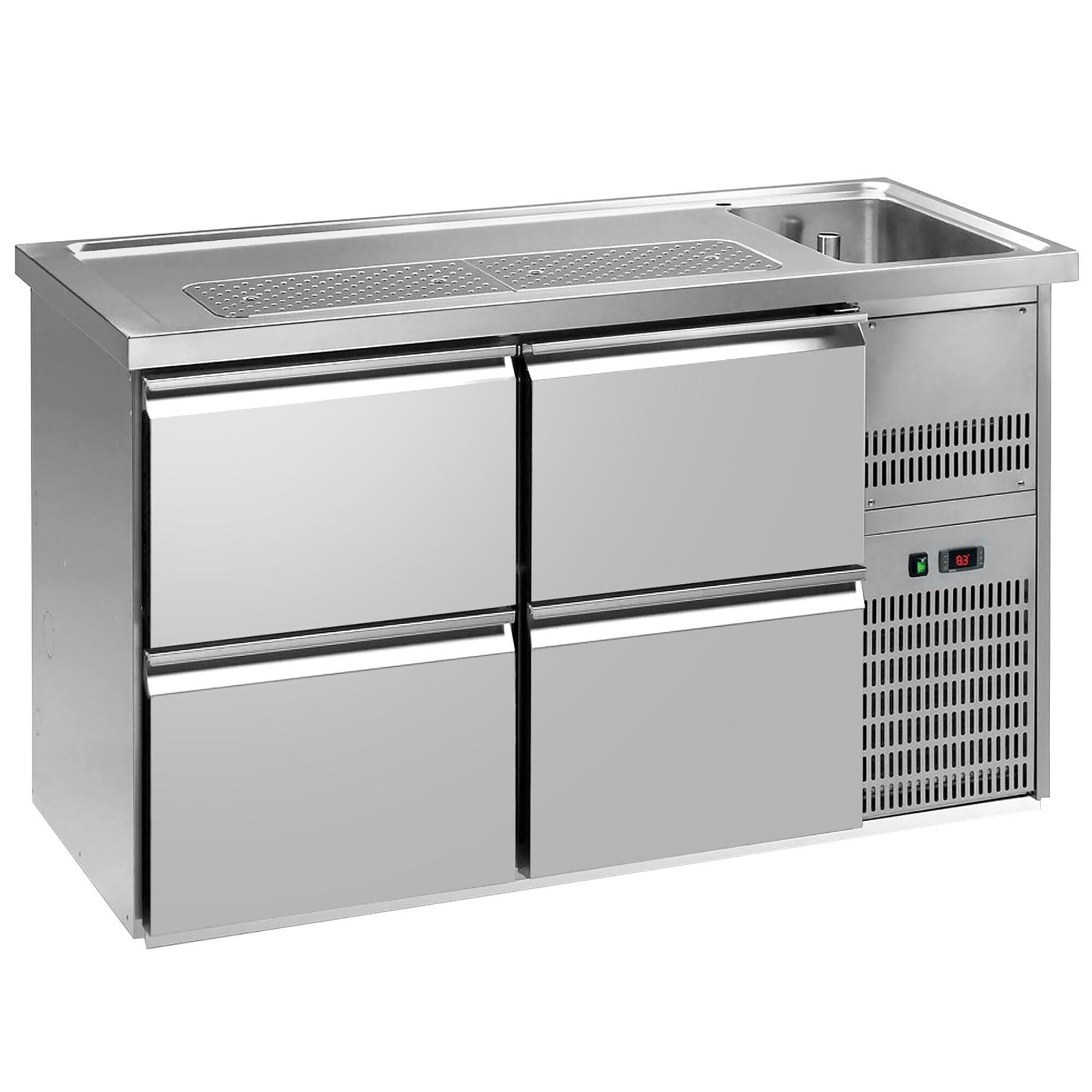GGM Gastro Výčepní Pult PREMIUM PLUS 1550 mm 700 mm Edelstahl 4 Schubladen 1 Spüle Rechts