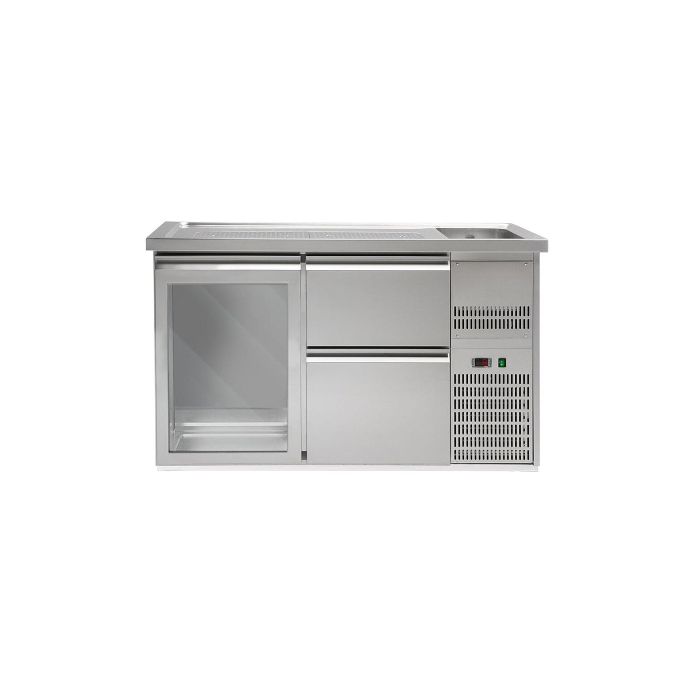 GGM Gastro Schanktheke PREMIUM PLUS 1550 mm 1 Glastür 2 Schubladen