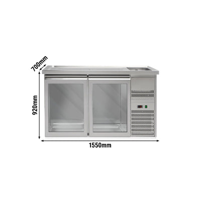 GGM Gastro Výčepní Pult PREMIUM PLUS 1550 mm 1 Dřez 2 Skleněné Dveře
