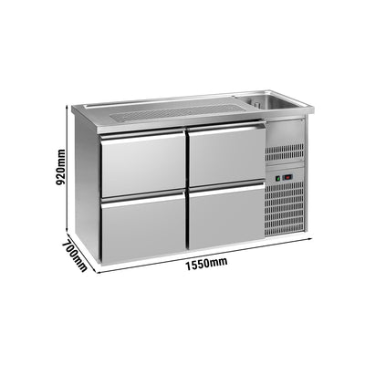 GGM Gastro Výčepní Pult PREMIUM PLUS 1550 mm 700 mm Edelstahl 4 Schubladen 1 Spüle Rechts