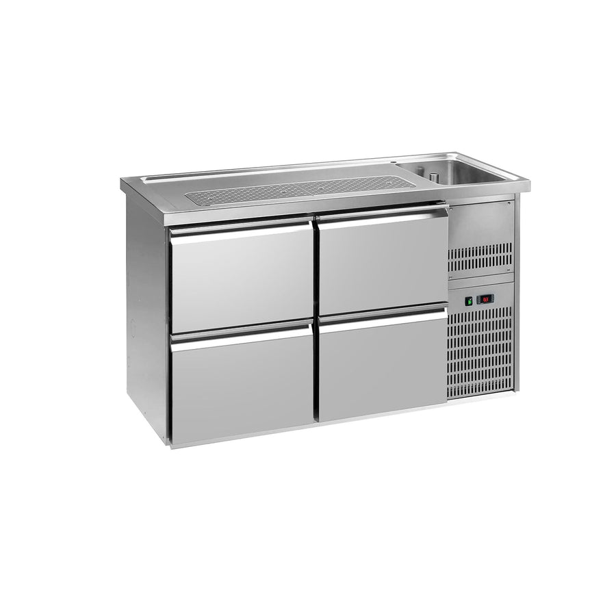 GGM Gastro Výčepní Pult PREMIUM PLUS 1550 mm 700 mm Edelstahl 4 Schubladen 1 Spüle Rechts