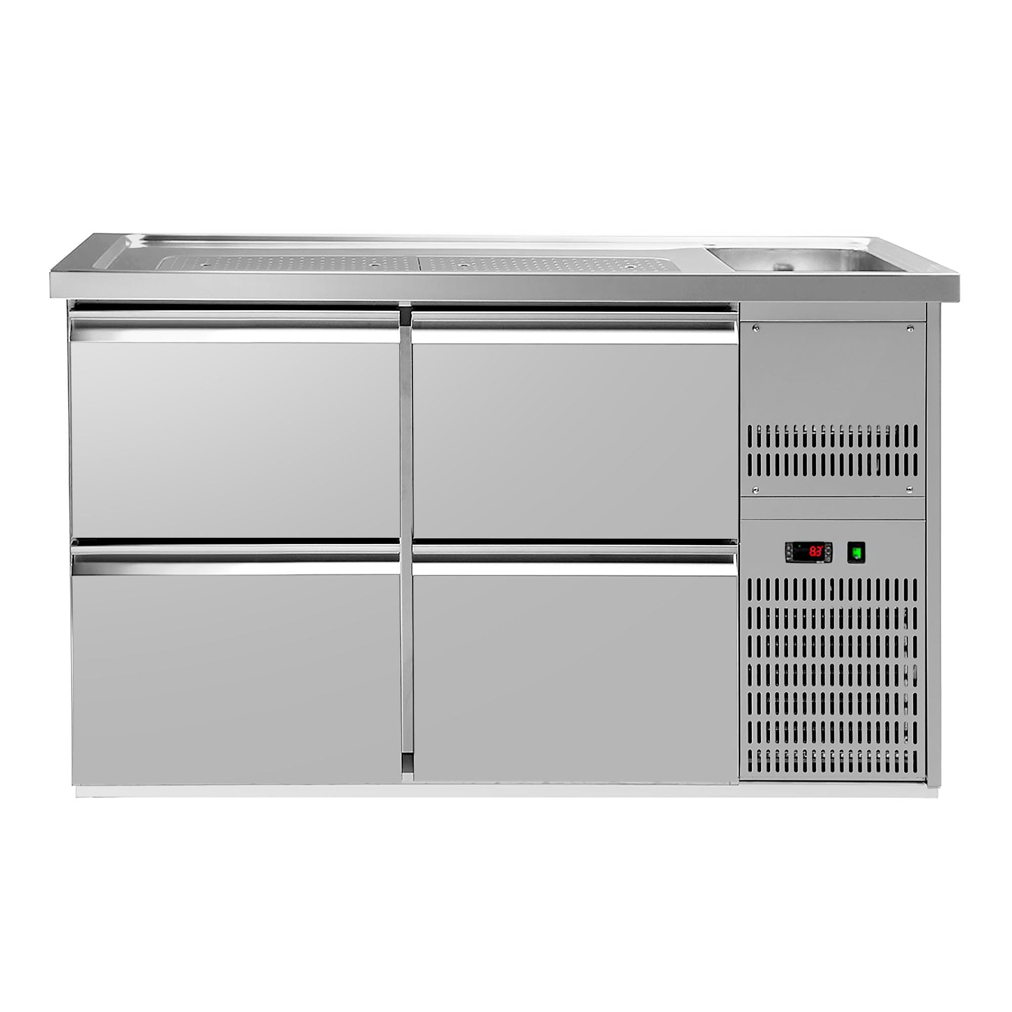 GGM Gastro Výčepní Pult PREMIUM PLUS 1550 mm 700 mm Edelstahl 4 Schubladen 1 Spüle Rechts
