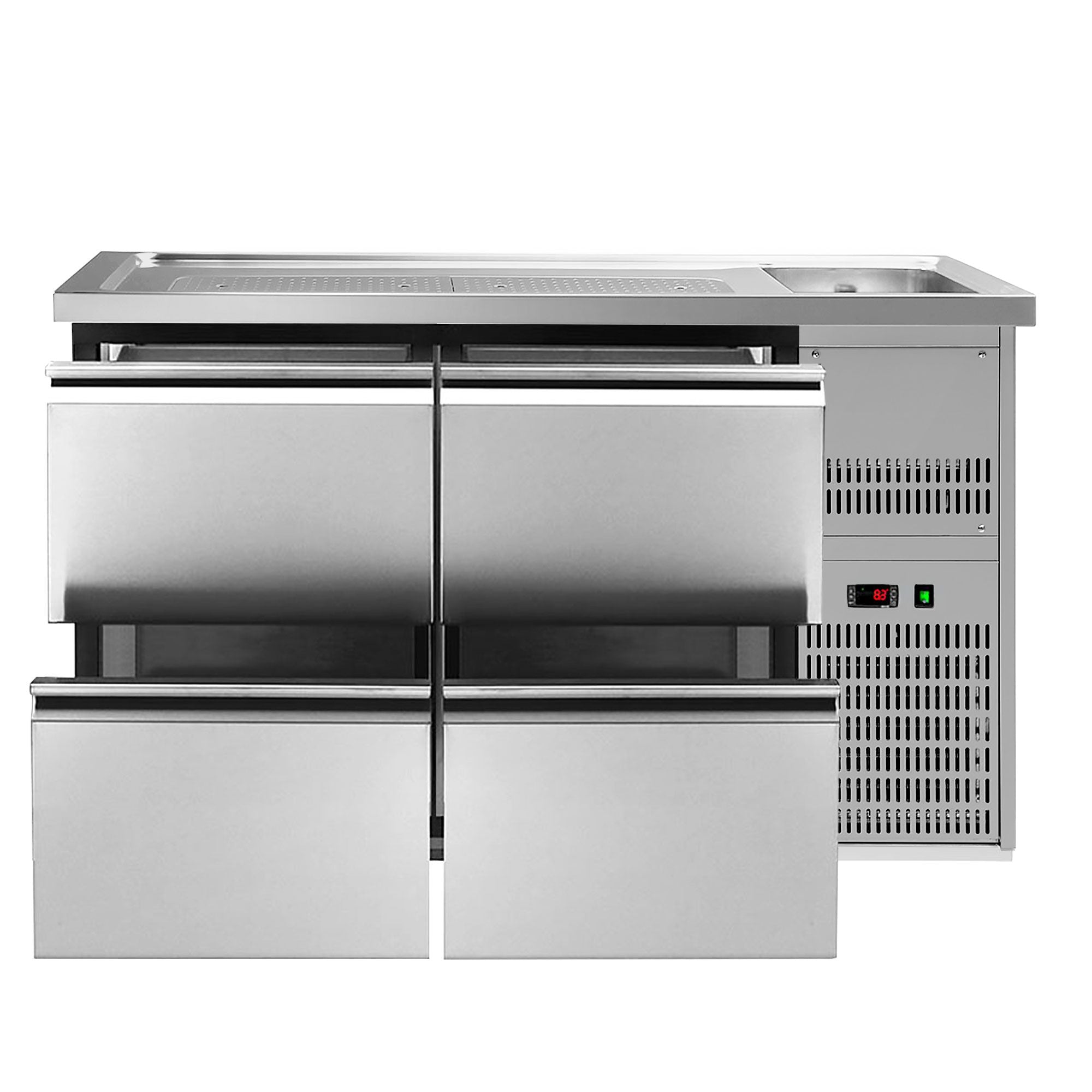 GGM Gastro Výčepní Pult PREMIUM PLUS 1550 mm 700 mm Edelstahl 4 Schubladen 1 Spüle Rechts