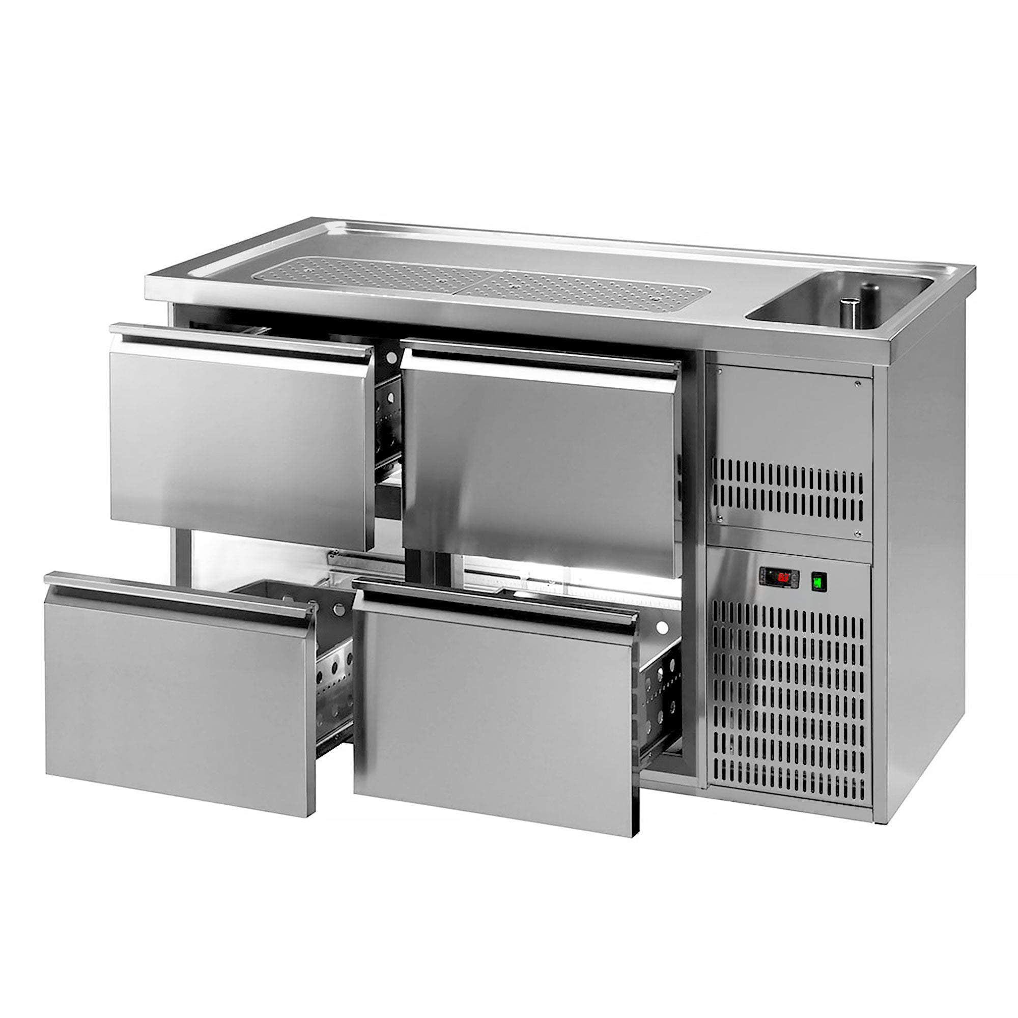 GGM Gastro Výčepní Pult PREMIUM PLUS 1550 mm 700 mm Edelstahl 4 Schubladen 1 Spüle Rechts