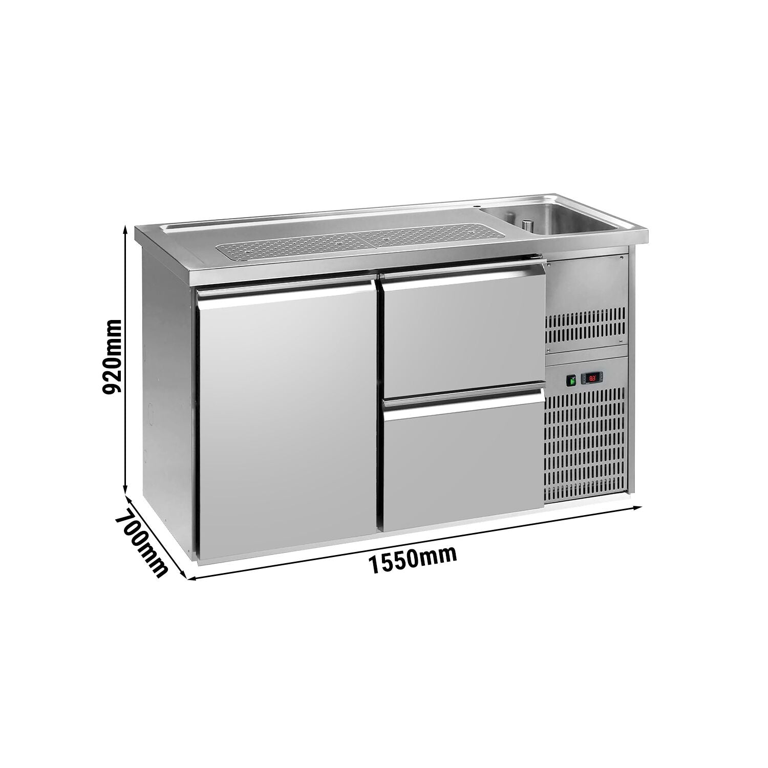 GGM Gastro PREMIUM PLUS Výčepní Pult 1550 mm 1 Dřez 2 Zásuvky