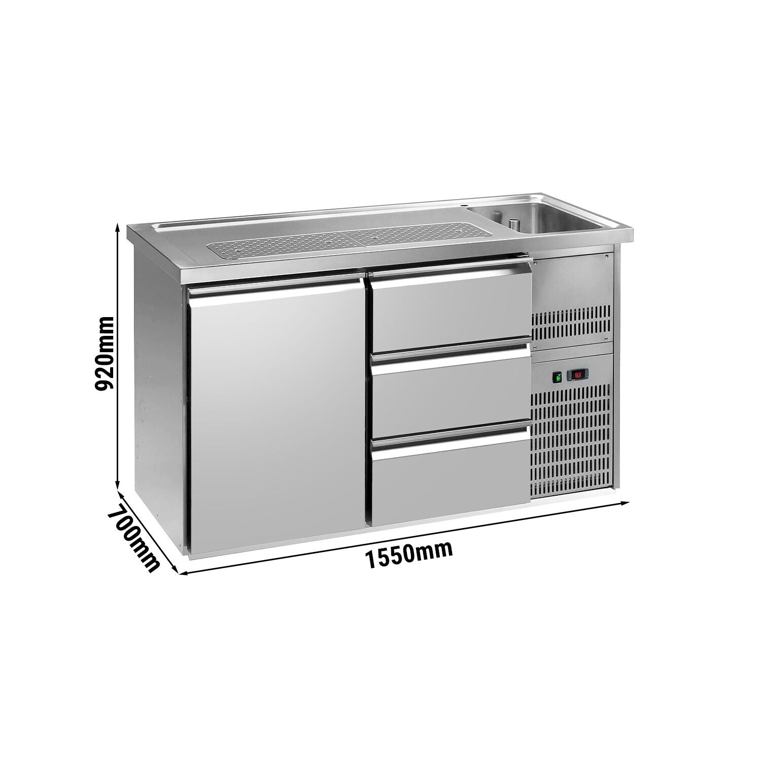 Výčepní Pult PREMIUM PLUS 1550 mm 1 Dveře 3 Zásuvky
